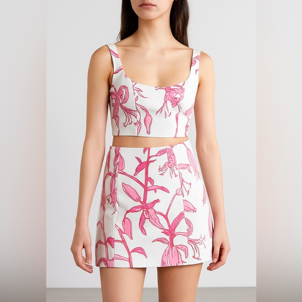 TuTu French Tropical Pink Lilies Skirt Set